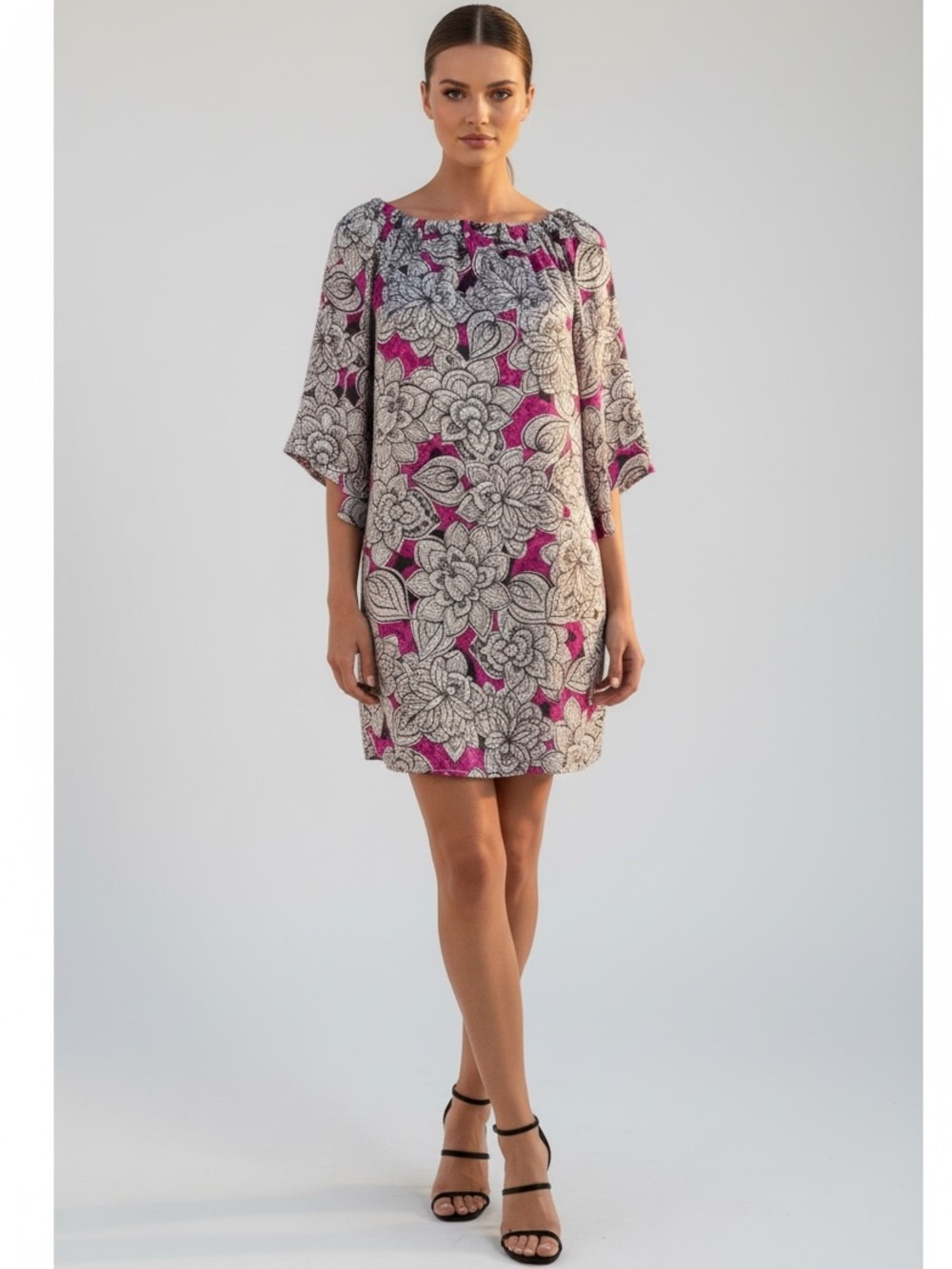 Alice & Trixie Multicolor PINK BLACK Kimono Sleeve Silk Mini Dress Sz XS Boho